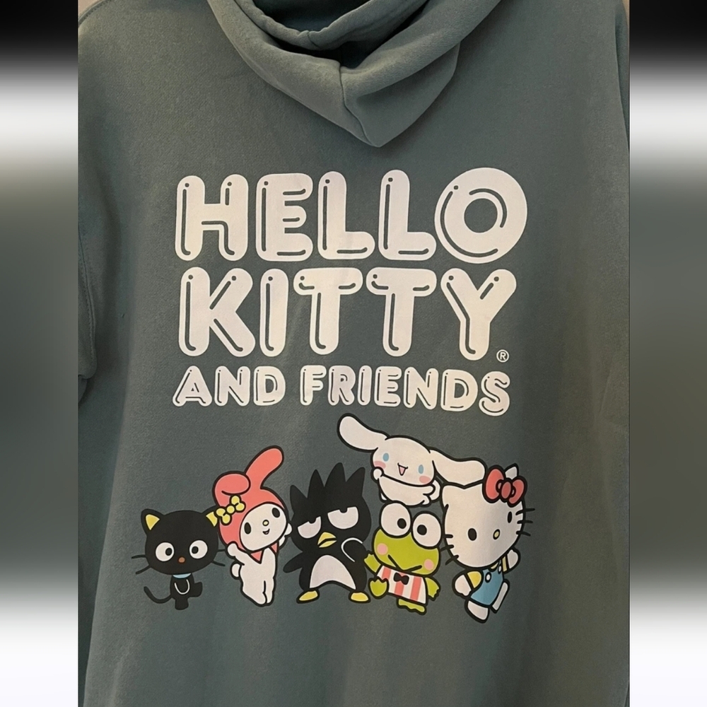 HELLO KITTY AND FRIENDS Green Graphic Full Zipper Hoodie Women’s Large